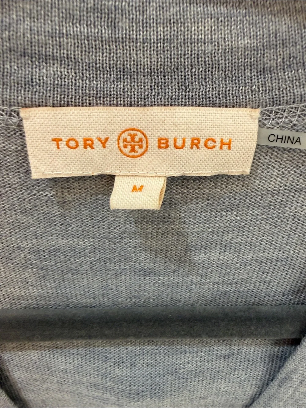 Tory Burch Wool Gray V-Neck Logo Button Cardigan